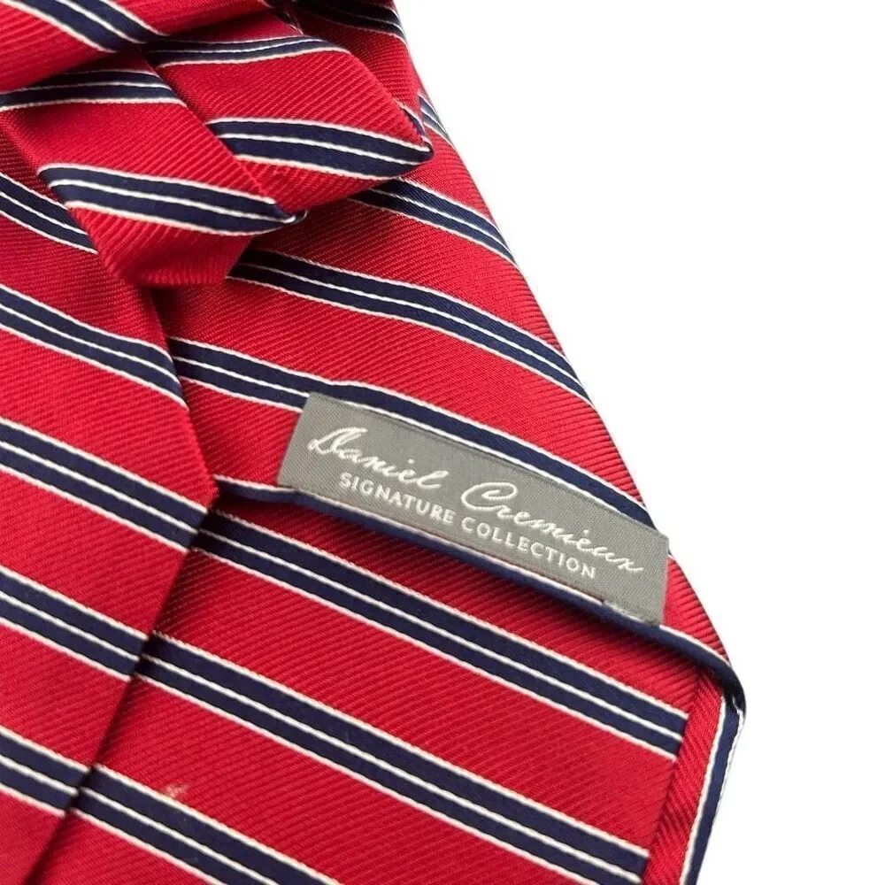 Daniel Cremieux Men's Tie White Red White Blue Stripes Hand Made Italy 100% Silk